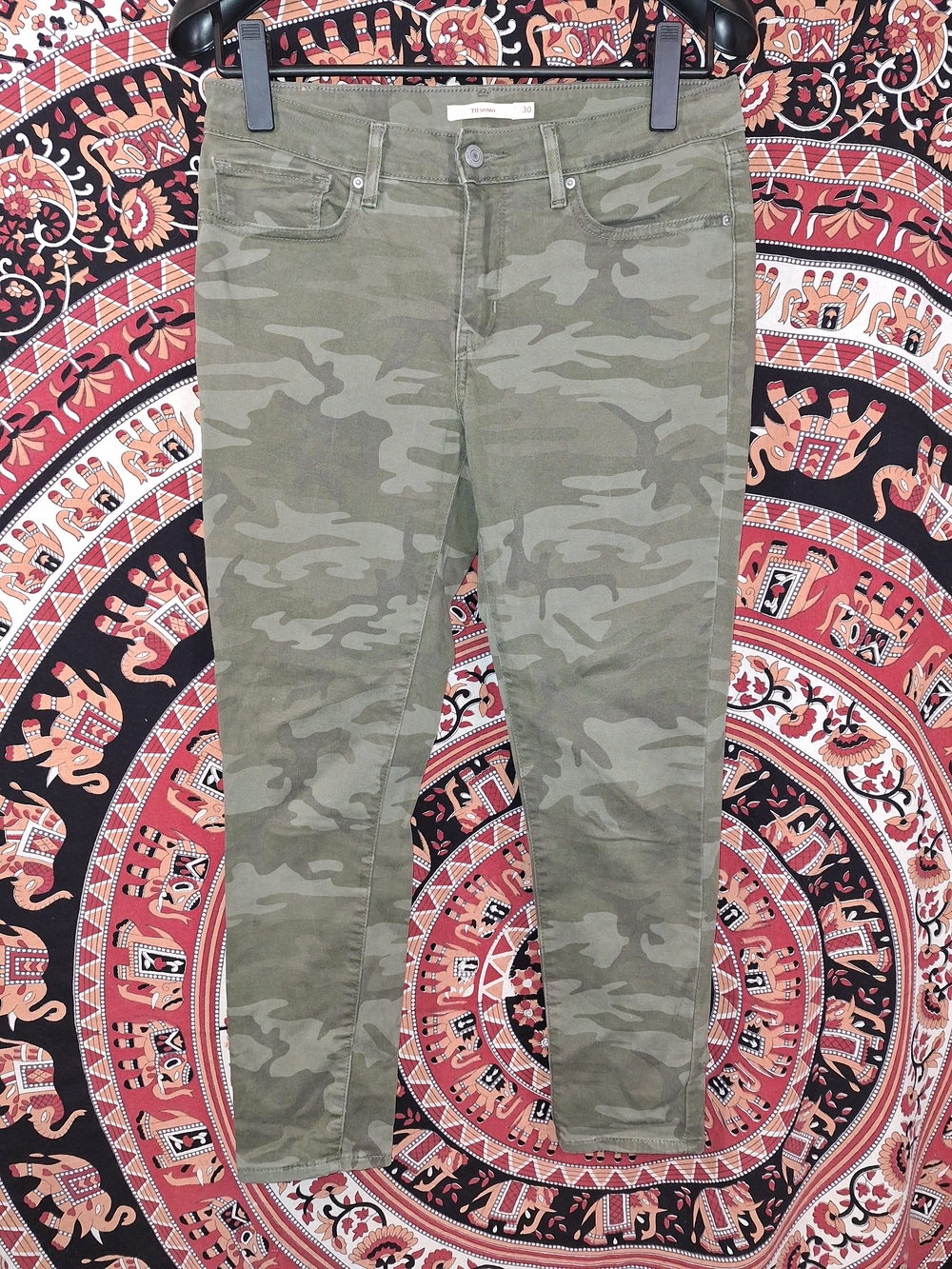 Levi's 711 Womens Mid-Rise Skinny Jeans Army Green Camouflage - Picture 10 of 10